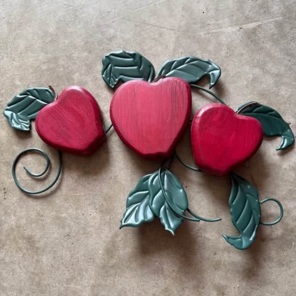 Vintage Red Apple Metal and Wood Wall Decor